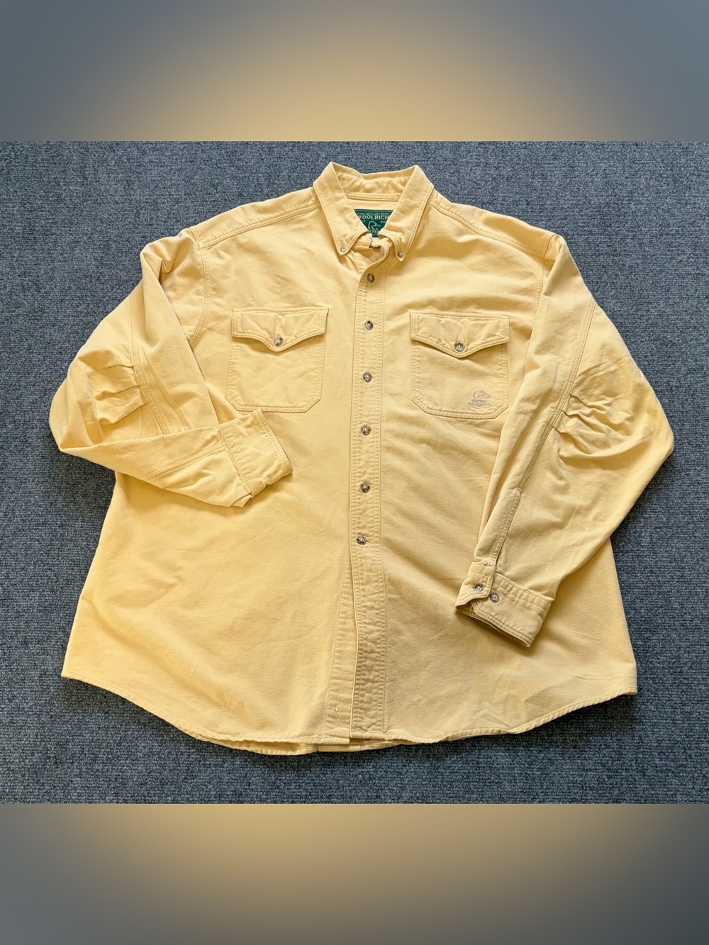Woolrich Ducks Unlimited Button Down Shirt Men’s XL Yellow Cotton Elbow Detail